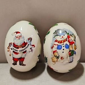 The Egg Lady Set of 2 Vintage Porcelain Santa Snowman Christmas Decorated Eggs